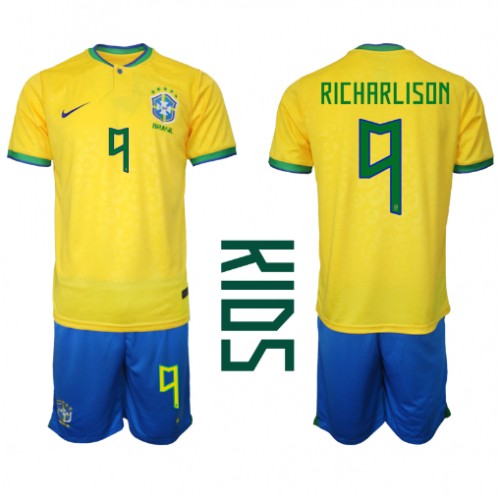 Dres Brazil Richarlison #9 Domaci za djecu SP 2022 Kratak Rukav (+ kratke hlače)